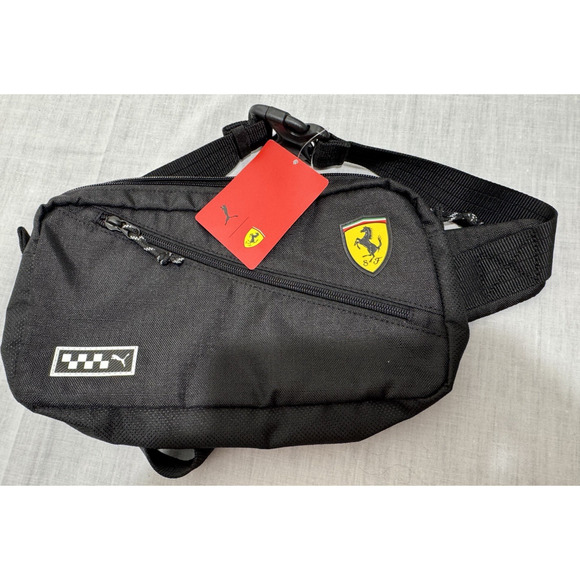 NWT PUMA Ferrari Fannypack Race Waist Bag Zip Logo Black - Picture 1 of 9